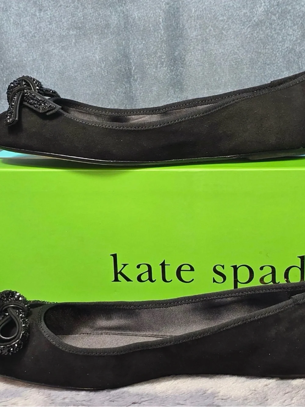 Kate Spade Suede Rhinestone Bow Embellished Ballet Flats